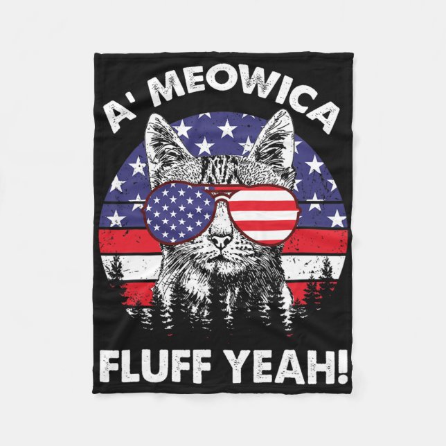 A'meowica Fluff Ja Patriotic American 4:e Jul Fleecefilt (Framsidan)