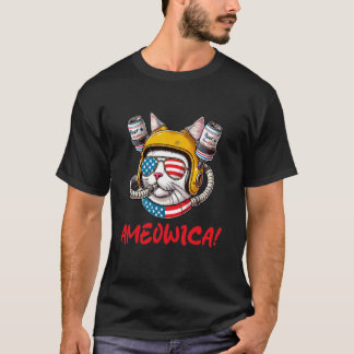 Ameowica Ölbryggande Katt - Patriotisk 4:e Juli T Shirt