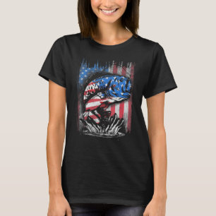 Amercian Flagga Fishing Vintage Bass Fish USA flag T Shirt