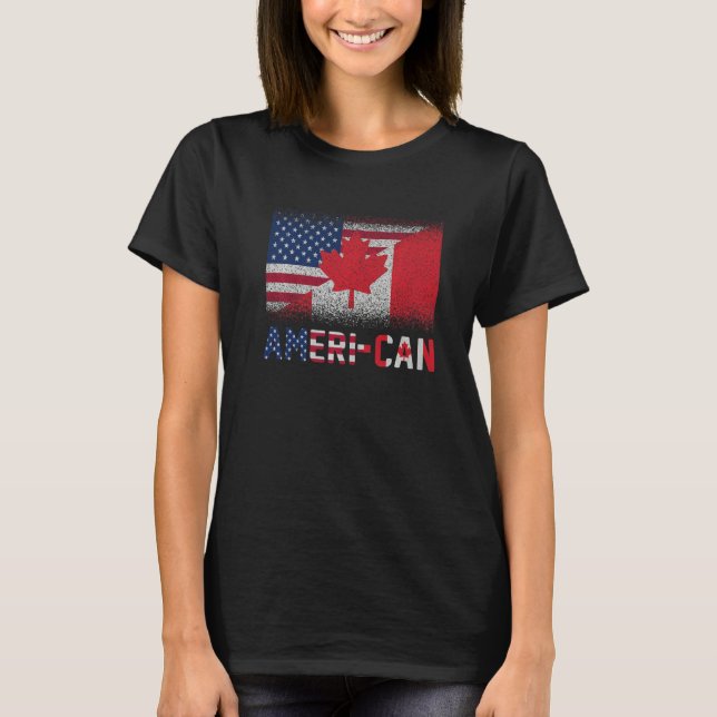Ameri Can US Eh America Canada Flagga American Can T Shirt (Framsida)