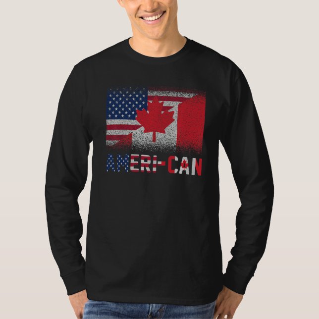 Ameri Can US Eh America Canada Flagga American Can T Shirt (Framsida)