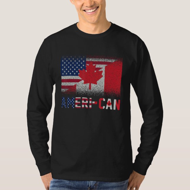 Ameri Can US Eh America Canada Flagga American Can T Shirt (Framsida)