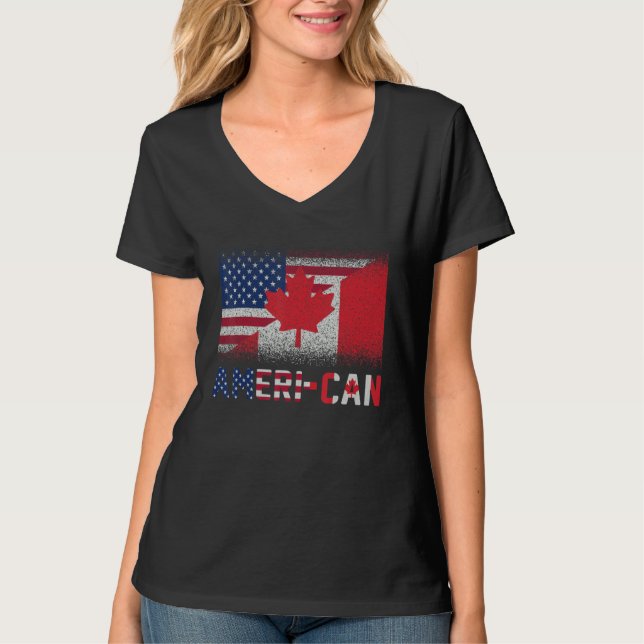 Ameri Can US Eh America Canada Flagga American Can T Shirt (Framsida)