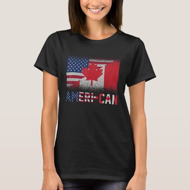 Ameri Can US Eh America Canada Flagga American Can T Shirt (Framsida)