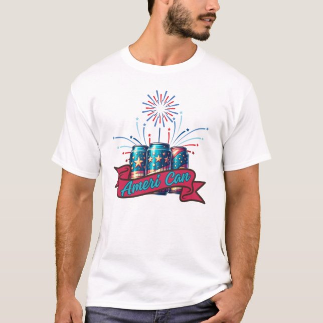 Ameri kan vara en patriotisk design med Beer Cans T Shirt (Framsida)
