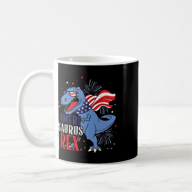 Ameri Saurus Rex 4:e Juli Dinosaurieoberoende Kaffemugg (Vänster)