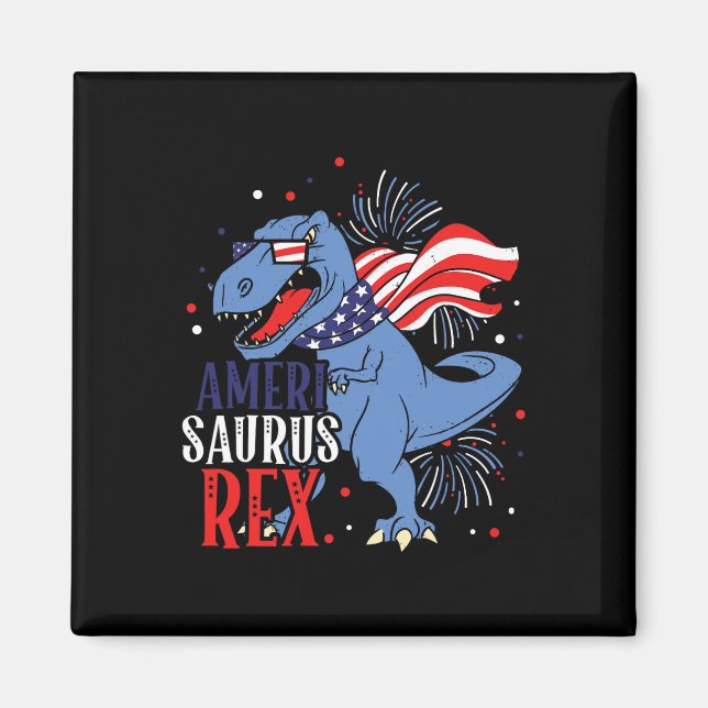 Ameri Saurus Rex 4:e Juli Dinosaurieoberoende Magnet (Framsidan)