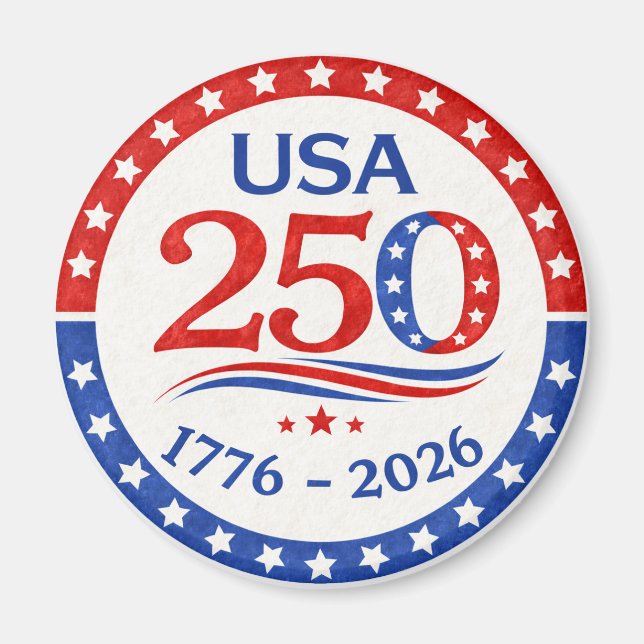 America 250 1776 2026 Patriotisk USA-knapp Magnet (Framsidan)