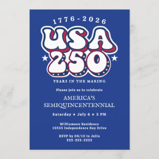 America 250 1776 US 250th Anniversary Groovy Blue Inbjudningar