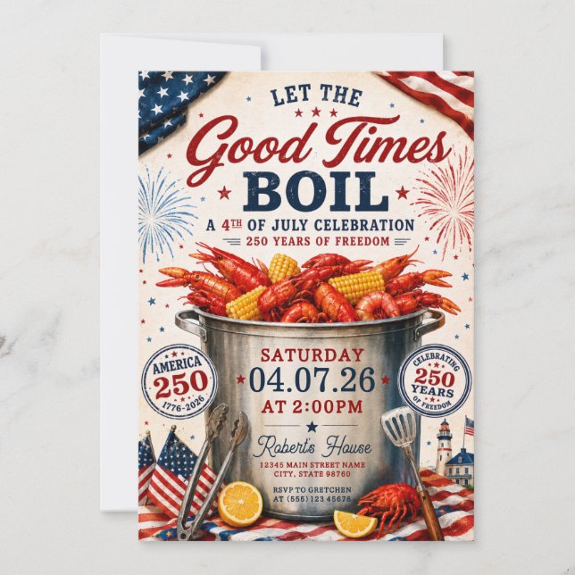 America 250 4:e juli Seafood Boil Inbjudningar (Framsida)