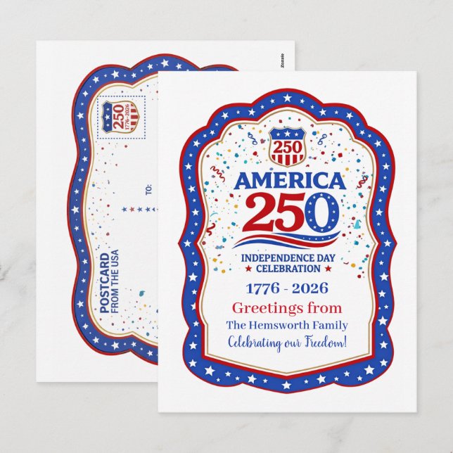 America 250 Anniversary Commemorative Personalised Helg Vykort (Fram/baksida)