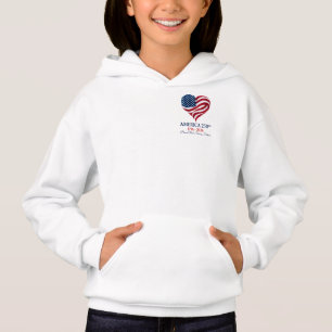 America 250 Flagga Hjärta 1776-2026 Flickor Hoodie T Shirt