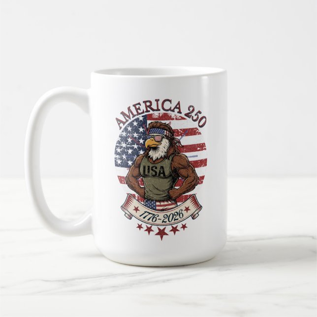 America 250 Fun Patriotic Eagle 4th of July Art Kaffemugg (Vänster)
