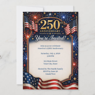 America 250 Inbjudan Patriotiska Fyrverkerier Flag