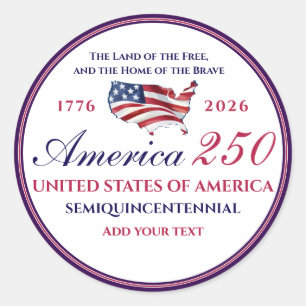 America 250 Land of Free Hem Modig Blå Patriotisk Runt Klistermärke