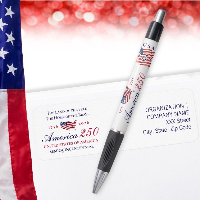 America 250 Land of Free Home Brave Blue Patriotic Returadress Etikett (America 250 Land of Free Home Brave Blue Patriotic Return Address Label - matching pen in collection)
