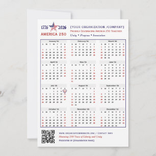 America 250 Patriotic 2026 Calendar Keepsakist Car