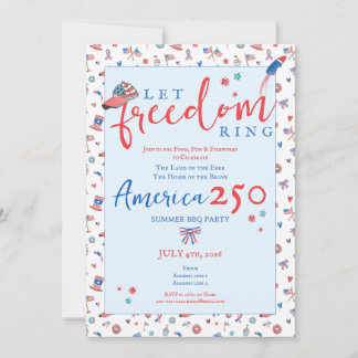 America 250 Patriotic Let Freedom Ring 4th of July Inbjudningar