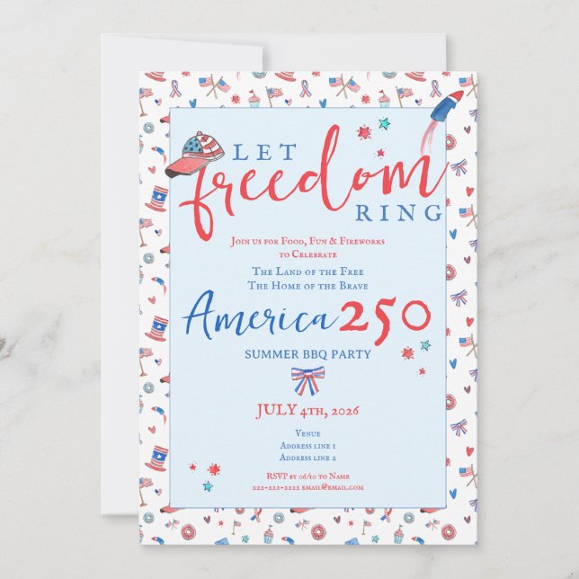 America 250 Patriotic Let Freedom Ring 4th of July Inbjudningar (Framsida)