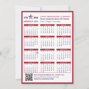 America 250 Patriotic Red 2026 Calendar Card
