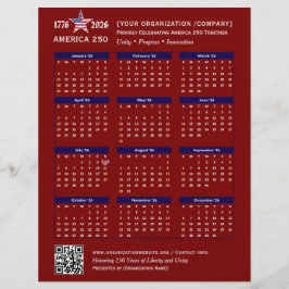 America 250 Patriotic Red 2026 Calendar Keepsaké Reklamblad