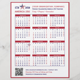 America 250 Patriotic Red 2026 Calendar Keepsaké Reklamblad
