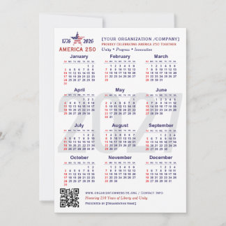 America 250 Patriotisk 2027 Kalender Minneskort
