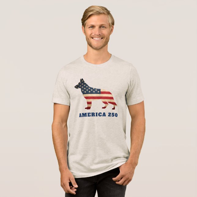 America 250 Patriotisk Tysk vallhund T Shirt (Framsida Full)