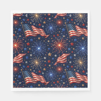 America 250 Patriotiska Eldflugor Flagga Mönster Pappersservett