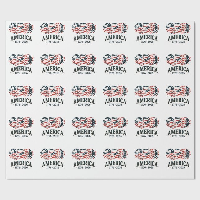 America 250 Patriotiska stjärnor och ränder  Presentpapper (Platt)
