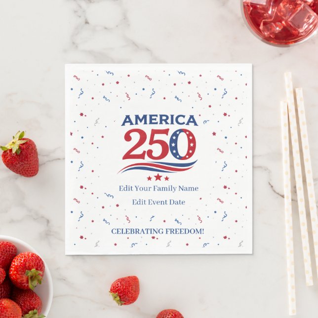 AMERICA 250 - Personalized Reunion Red White Blue Pappersservett (Insitu)