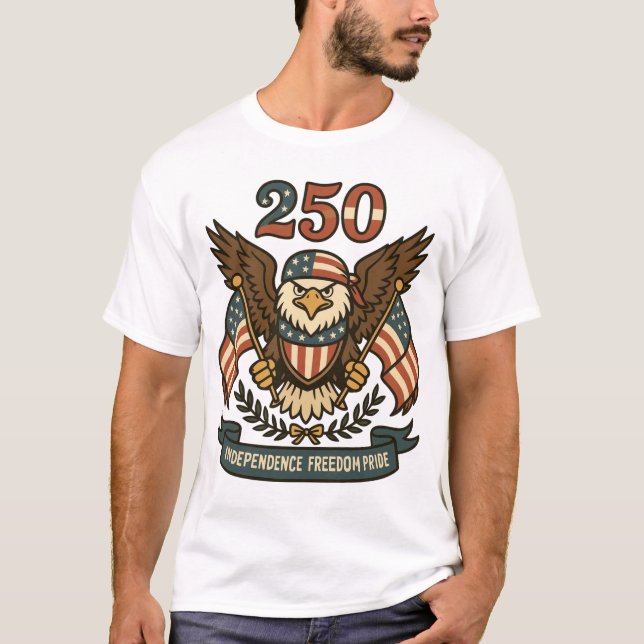 America 250 Vit Patriotisk   T Shirt (Framsida)