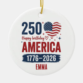 America 250th Anniversary, Custom Name USA Julgransprydnad Keramik
