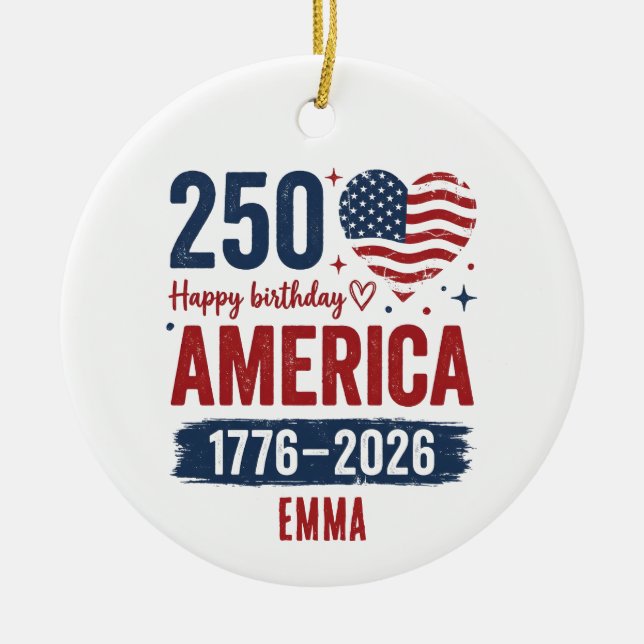 America 250th Anniversary, Custom Name USA Julgransprydnad Keramik (Framsidan)