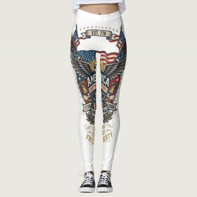 America 250th Anniversary Patriotic 1776 Freedom  Leggings (Framsida)