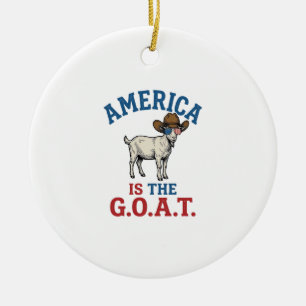 America är det G.O.A.T Patriotiska Geten Cowboy Tr Julgransprydnad Keramik