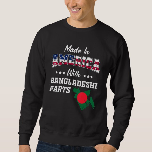 America Bangladeshi Parts Bangladesh Map USA Flag Lång Ärmad Tröja (Framsida)