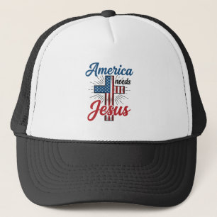 America Behöver Jesus Patriotisk Kors T-Shirt Desi Keps