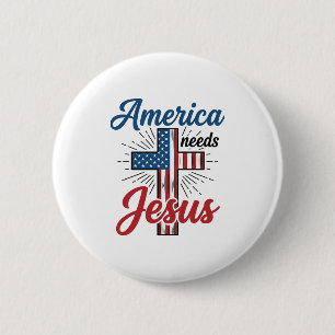 America Behöver Jesus Patriotisk Kors T-Shirt Desi Knapp