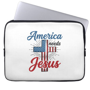 America Behöver Jesus Patriotisk Kors T-Shirt Desi Laptop Fodral