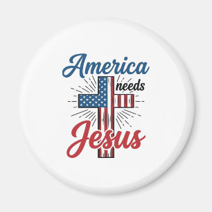 America Behöver Jesus Patriotisk Kors T-Shirt Desi Magnet