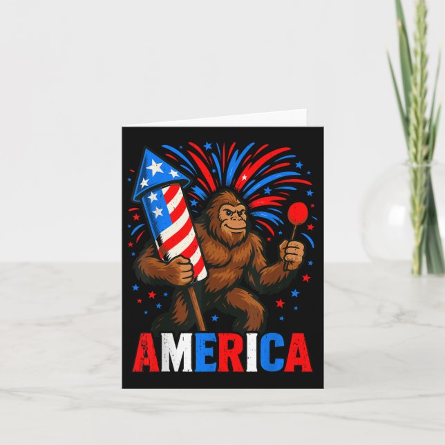 America Bigfoot Usa Firework Patriotic Sasquatch 4 Kort (Framsida)