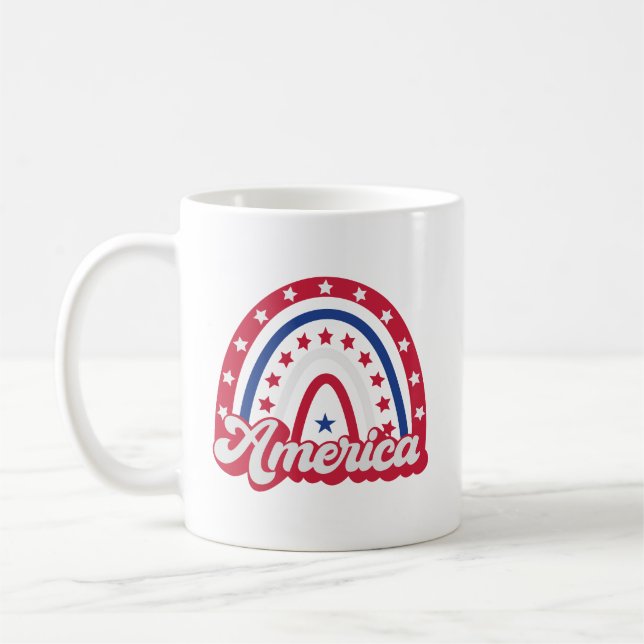 America Boho Rainbow 4 of july 1776 Kaffemugg (Vänster)