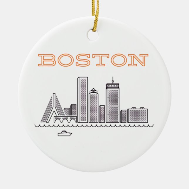 America Boston City Skyline, Boston Morsa Us Skyli Julgransprydnad Keramik (Framsidan)