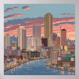 America Boston City Skyline, Boston Morsa Us Skyli Poster