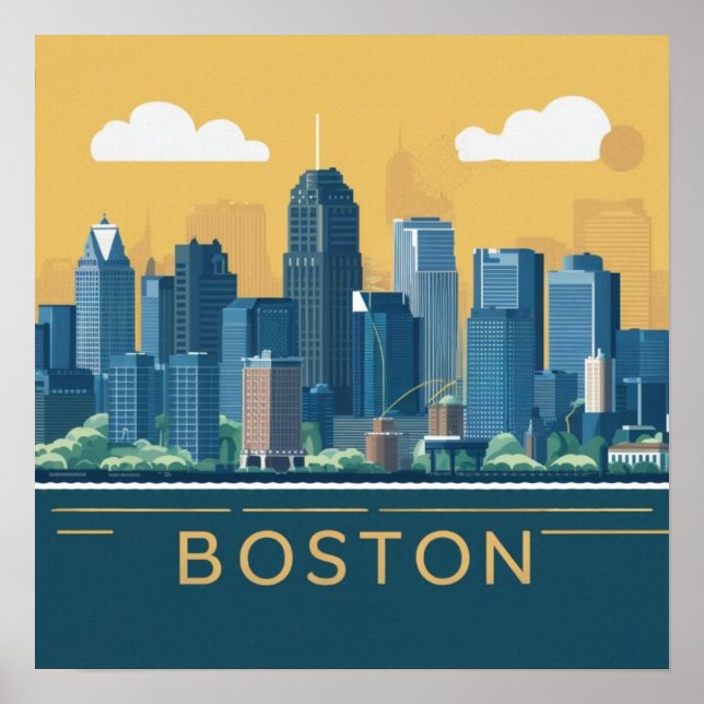 America Boston City Skyline, Boston Morsa Us Skyli Poster (Framsidan)