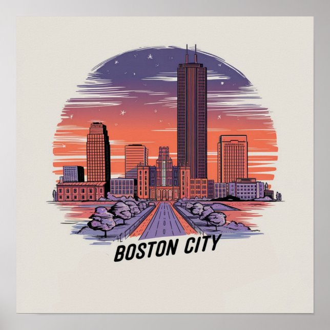 America Boston City Skyline, Boston Morsa Us Skyli Poster (Framsidan)