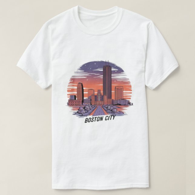 America Boston City Skyline, Boston Morsa Us Skyli T Shirt (Design framsida)