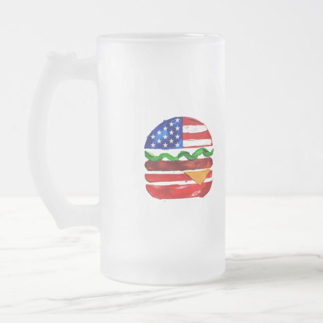 America Burger (Vit målning nr 1) Frostat Ölglas (Vänster)