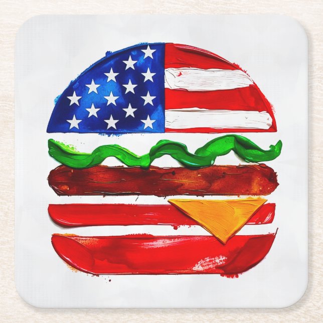 America Burger (Vit målning nr 1) Underlägg Papper Kvadrat (Framsidan)